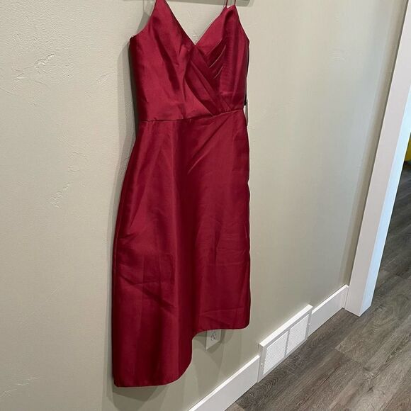 NWT Alfred Sung Draped Faux Wrap V-Neck Burgundy Cocktail Dress - Size: 8 - Picture 6 of 14